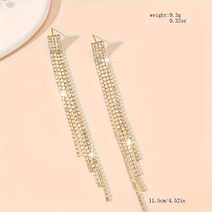 Long Tassel Earrings with Rhinestones Studs